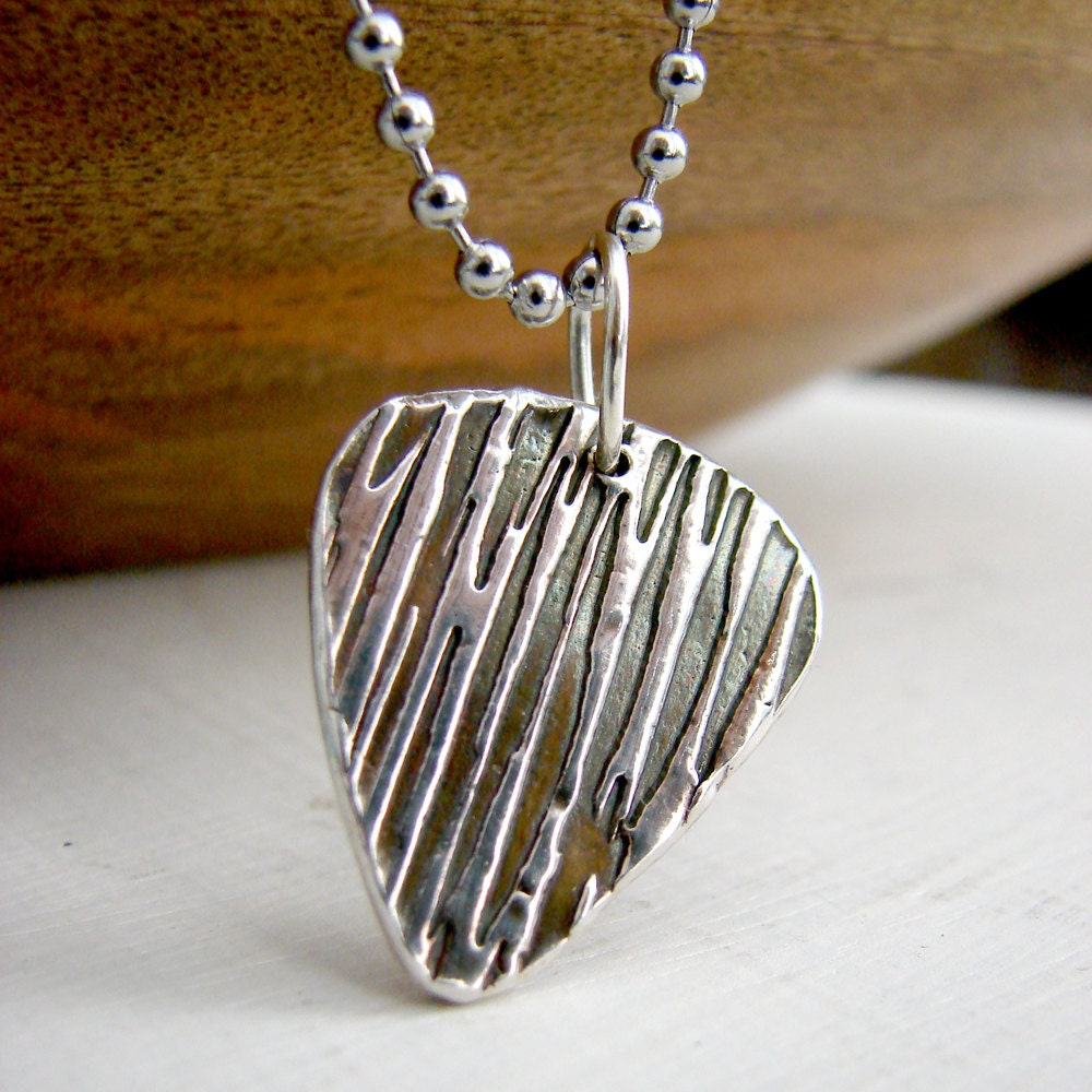 Silver Guitar Pick Necklace. Water Ripple Guitar Pick. One of a kind Guitar Pick