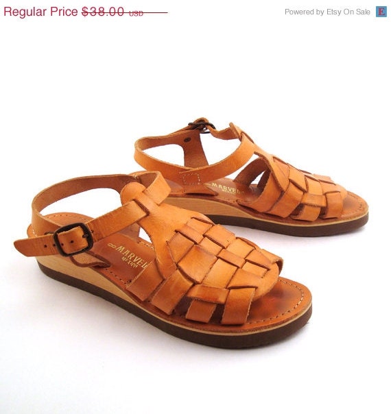 SALE Huaraches Woven Sandals Vintage 1970s Leather Wedge Women's size 8