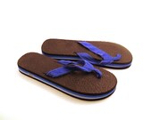1980s Flip Flops Vintage Sandals Black and Blue Thongs