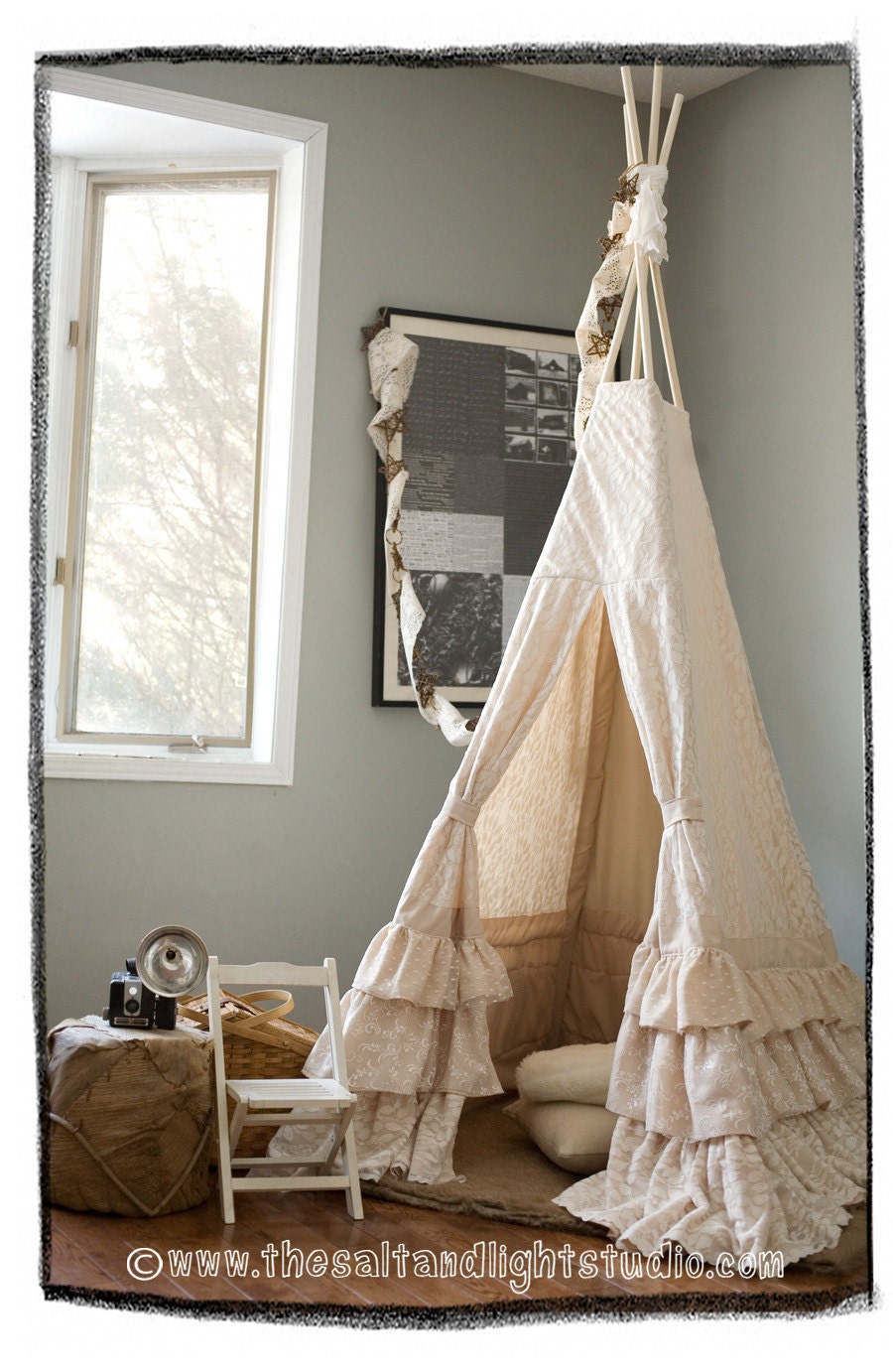Kids Lace Ruffle Teepee Cover - made to order