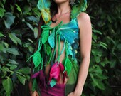 Nuno Felted Melted Garden Fairy Leaf Vines And flowers Silk Chiffon Train Pixie Hooded Vest OOAK
