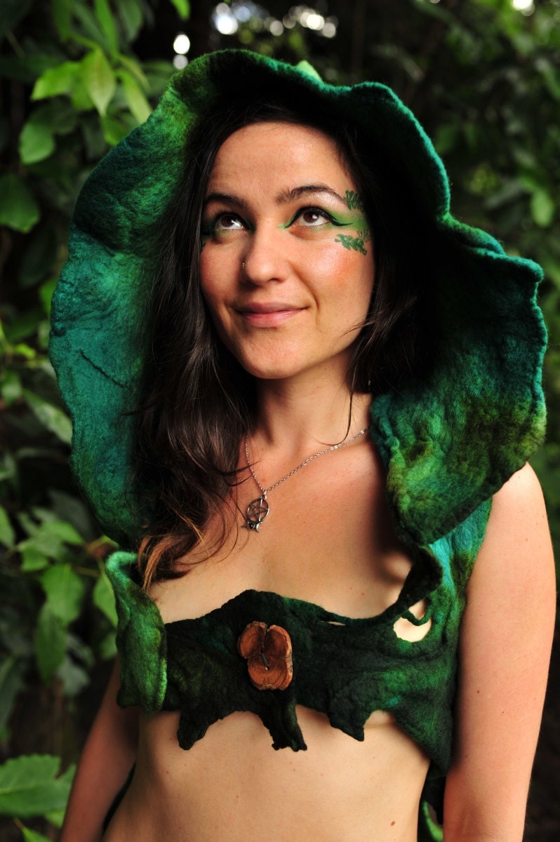 Felt Melted Holey Hand Dyed Woodland Nymph Pixie Hooded Holey Vest OOAK