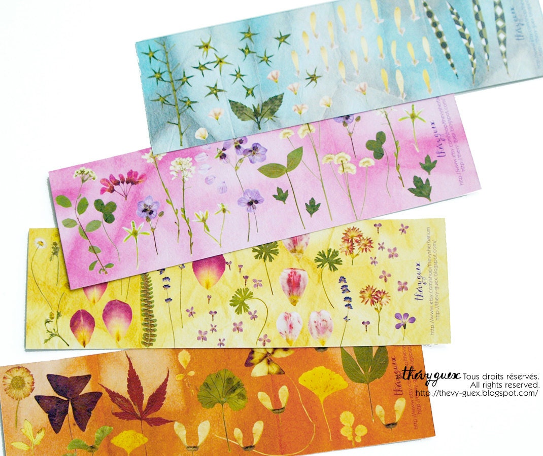 Set of 4 Seasons Multicolor Flower Herbarium Print Bookmarks/Illustrated Bookmark