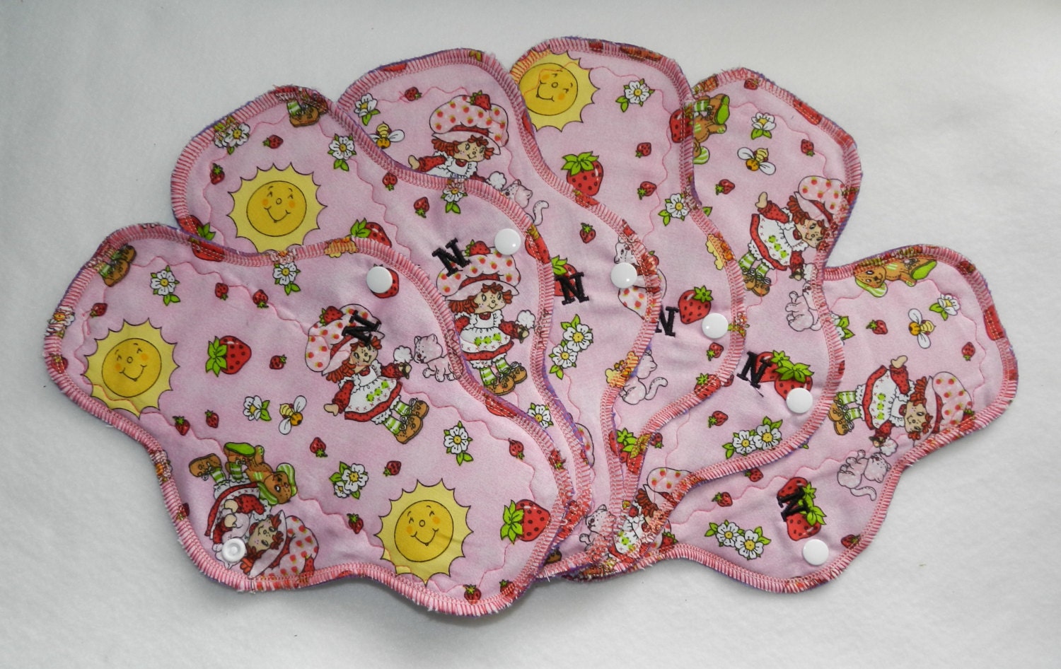 ONE 10 Inch Cotton Normal Flow Reusable Cloth Pad by MotherMoonPads (Made with Strawberry Shortcake Fabric)