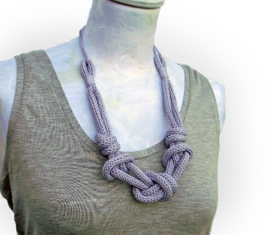 Statement necklace. Knitted and knotted necklace. Wisteria or choose your color.