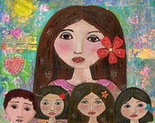 Mom with a Boy and three Girls Ceramic Tile