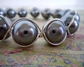 Wire Wrapped Gray Pearl Bangle Bracelet by Debbie Renee