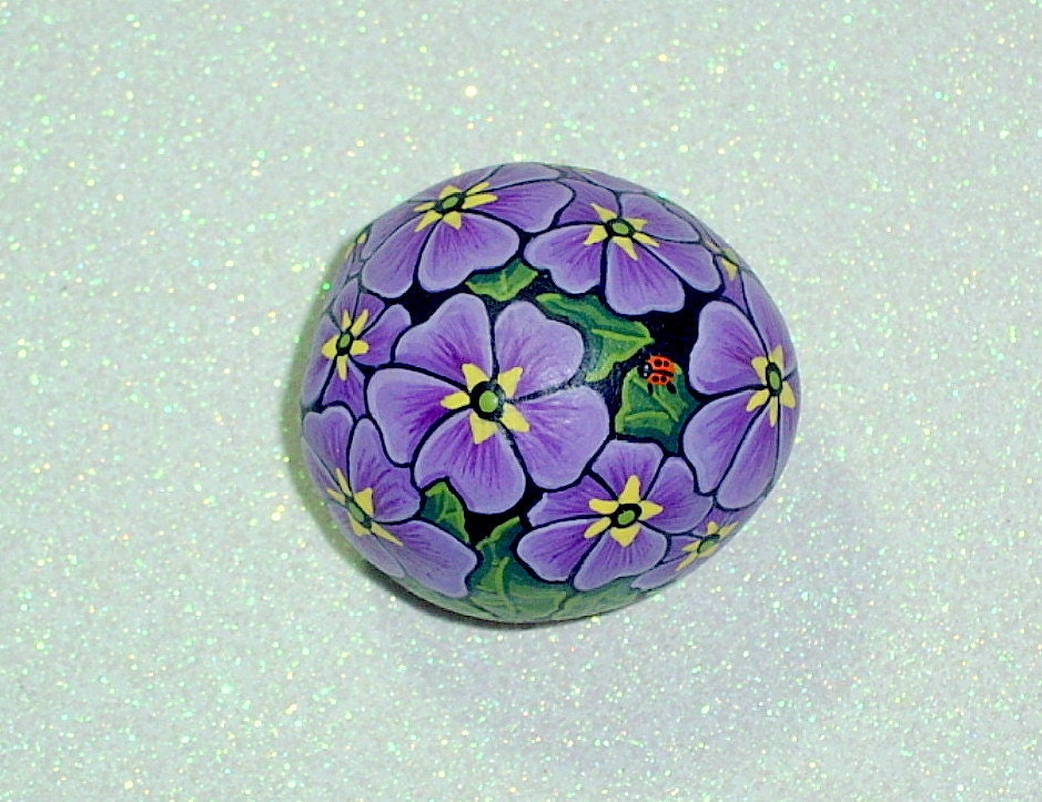 Primrose, floral, basket, May flowers, ready to ship, country home decor, Mother's Day, floral display, hand painted rock by  Rockartiste