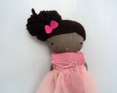 Ballerina rag doll - black doll plush toy cloth art doll ballerina in pink tutu dancer  ballet made to order