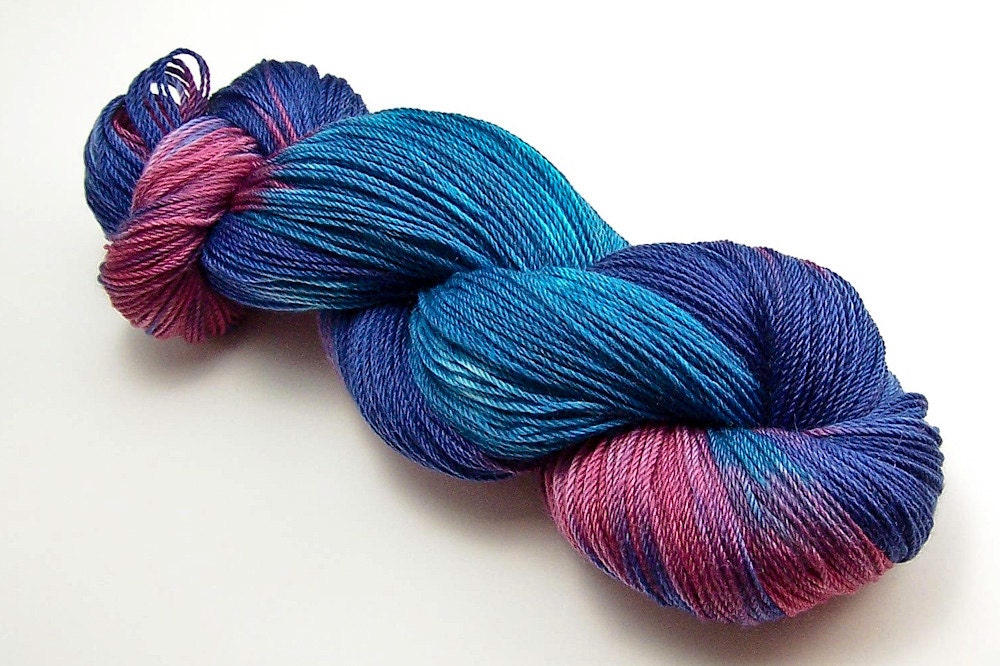 Hand Dyed Cashmere Blend Sock Yarn - Ocean Roses