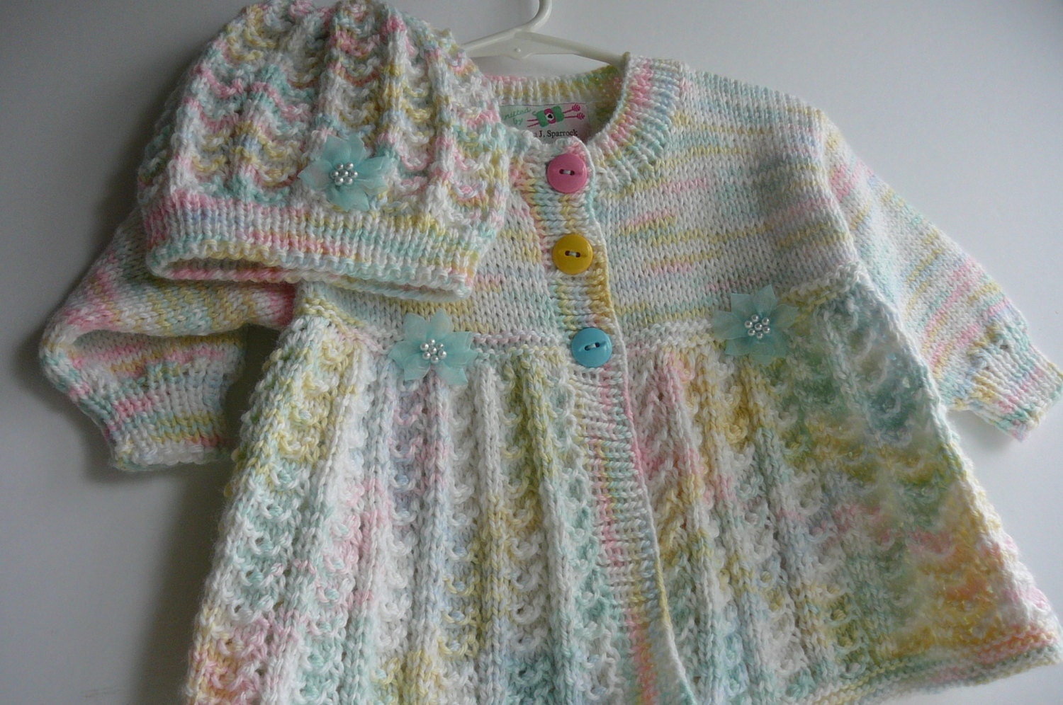 Knit Matinee Baby Coat and Hat          READY TO SHIP      Size 6 to 12  months