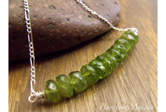 Peridot Paradise Necklace / Faceted Peridot, Sterling Silver, Earthy Rustic Necklace, Bar Necklace