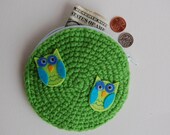 Wacky Owls in Green and Blue Zippered Wallet