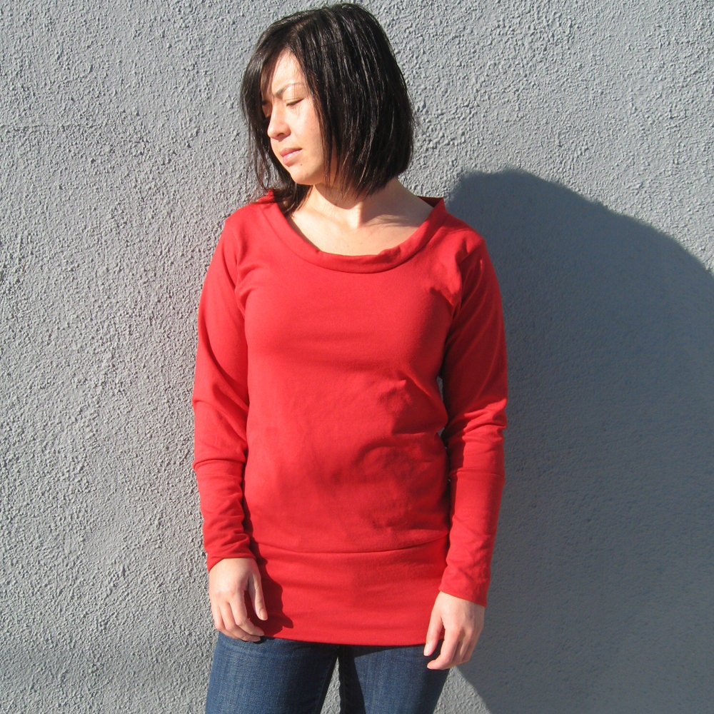 20% off Scoopneck Long Sleeve Tee in Cherry Red- Made to Order