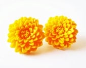 Sunshine yellow large flower stud post earrings in sterling silver