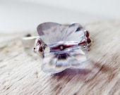 Lavender butterfly crystal ring.  Silver adjustable ring.