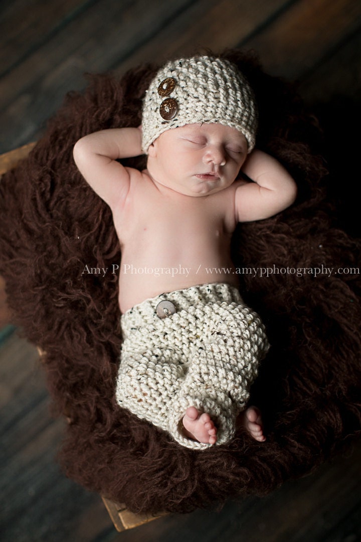 Newborn Baby Hat and Pants Set, Crochet Photo Prop