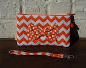 Wristlet Orange Chevron with Polka Dot Bow