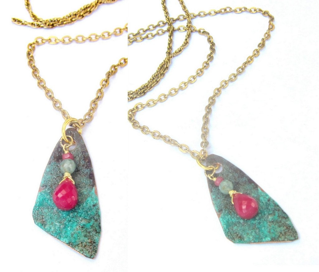 Ruby & Copper Pendant on Chain / Handmade