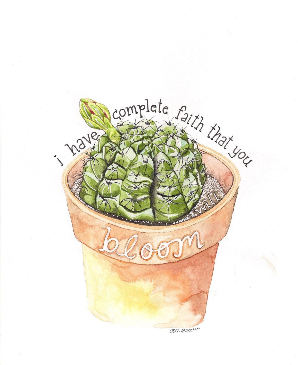 Mixed Media Watercolor Original Cactus Inspirational Painting by Paintingbliss
