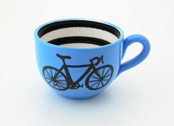 Bicycle Mug large for Soup or Coffee and Bike Lovers Blue