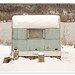 Camper Trailer Photography / Landscape Photography / Winter Decor / Snow / Upstate New York / 8x10 print / teal blue / Mid-century modern