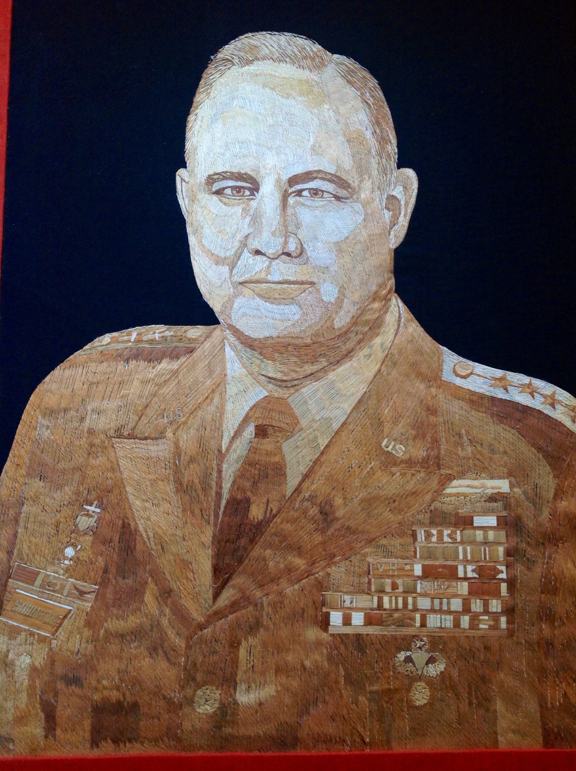 Storming Norman  FIVE Star General in US Army. Norman S of USA  handmade leaf art portrait of the greatest General