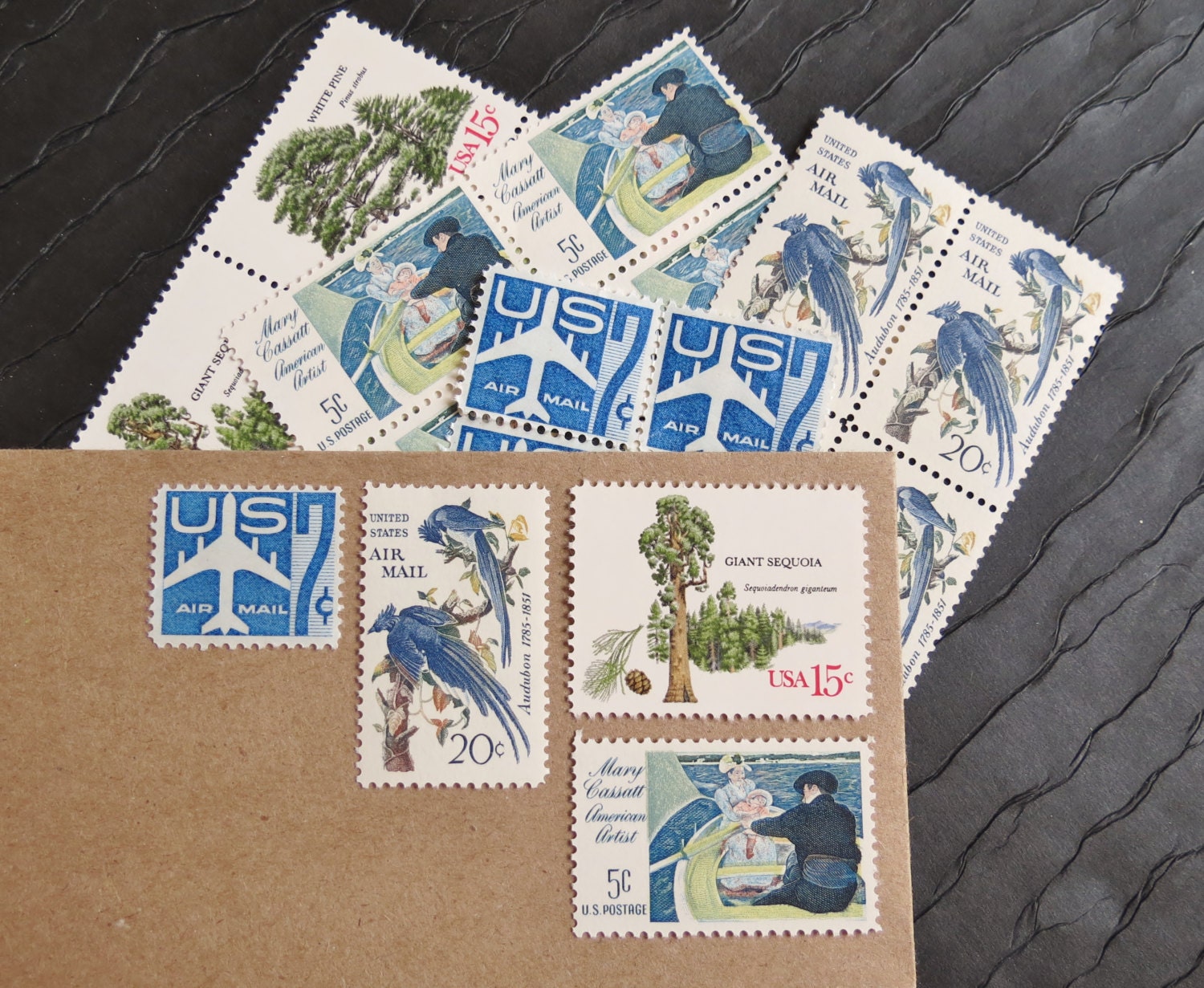 Forest .. Wings .. UNused Vintage Postage Stamps  .. post 5 letters