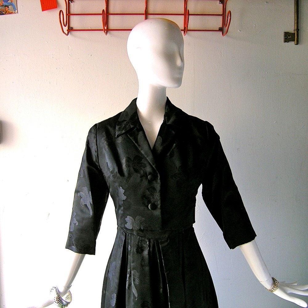 60s silk satin brocade formal cocktail dress w/ jacket - 4/6 - Mad Men elegant - summer wedding chic - 34 bust