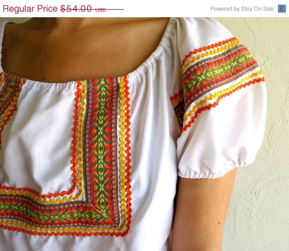 SUMMER SALE 30% OFF Aztec Boho Peasant Top