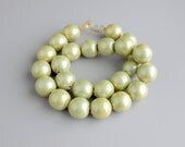 Art Deco Necklace.  Painted Wood Faux Pearls. Pale Celadon Green. Chunky Beads.