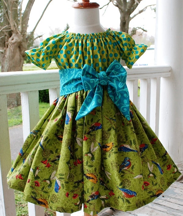 Springtime peasant dress in Tend the Earth fabric Special for EARTH DAY