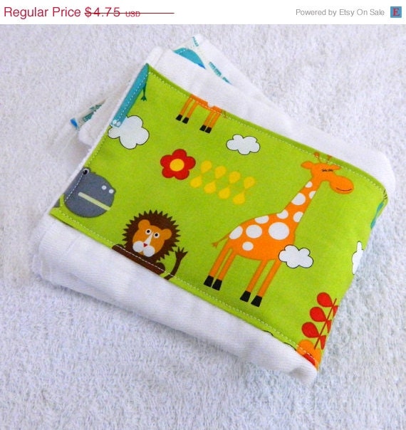 SALE Zoo Animals Burp Cloth - Lime Green