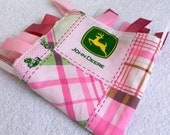 SALE Pink & Green John Deere  Minky Tag Ribbon Blanket