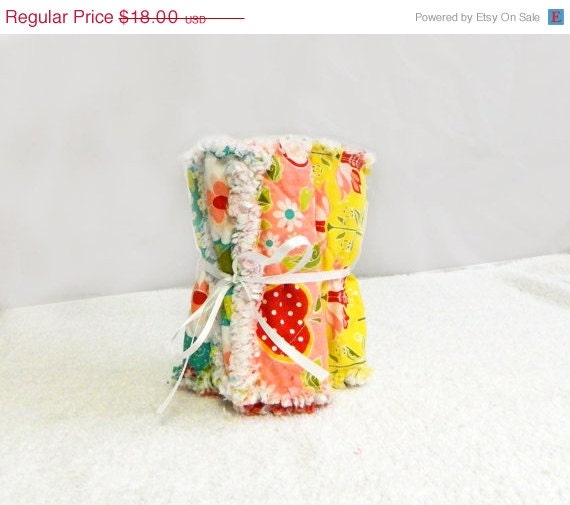 SALE Flowers & Apples Rag Burp Cloths- set of 3