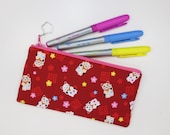 Maneki-neko Eyeglass Case/ Zipper Pouch - Red