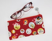 Japanese Zodiac Eyeglass Case/ Zipper Pouch - Red