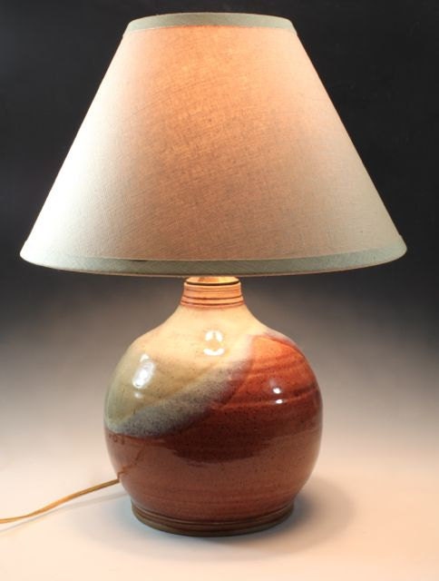 Ceramic Table Lamp Honey Brown and Creamy Beige