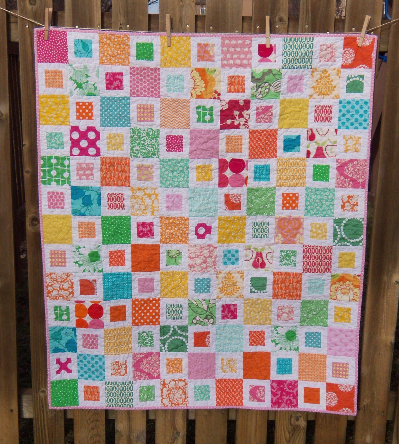 SALE- Colorful Baby/Toddler Girl Patchwork Quilt- Reversible