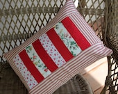 Red Ticking and Vintage Cotton Pillow Cover