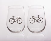 Bicycle Love Stemless Wine Glasses - Set of 2
