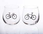 Bicycle Love Stemless Red Wine Glasses - Set of 2