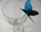 Plantable Seed Paper Wine Glass Place Card  Butterfly Shaped Place Cards in Teal With Wildflower Seeds