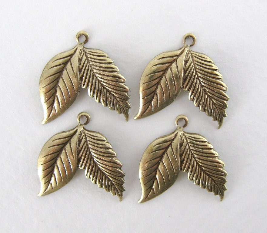 Antiqued Brass Ox Charm Double Leaf Drop Leaves Stamping 18mm chm0195 (4)