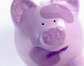Personalized Piggy Bank - Purple Cow - with hole or NO hole in bottom