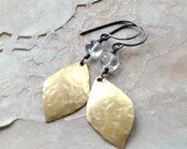 Brass drop  dangle earrings, rock crystal quartz, wedding earrings, sterling silver - Ophelia