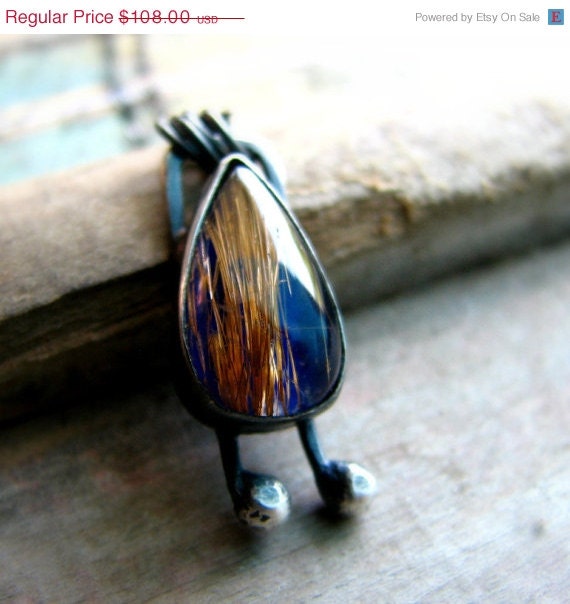 SALE 20% off Sterling silver necklace metalwork bezel set gemstone rain drop modern rustic - The Sound of Rain
