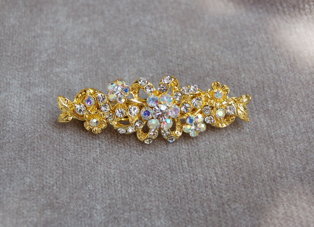 Rhinestone gold Metal Hair Clip / Bridal Hair Clip / Special Occasion Clip