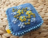 Blue Felt Hand Embroidered Retractable Tape Measure
