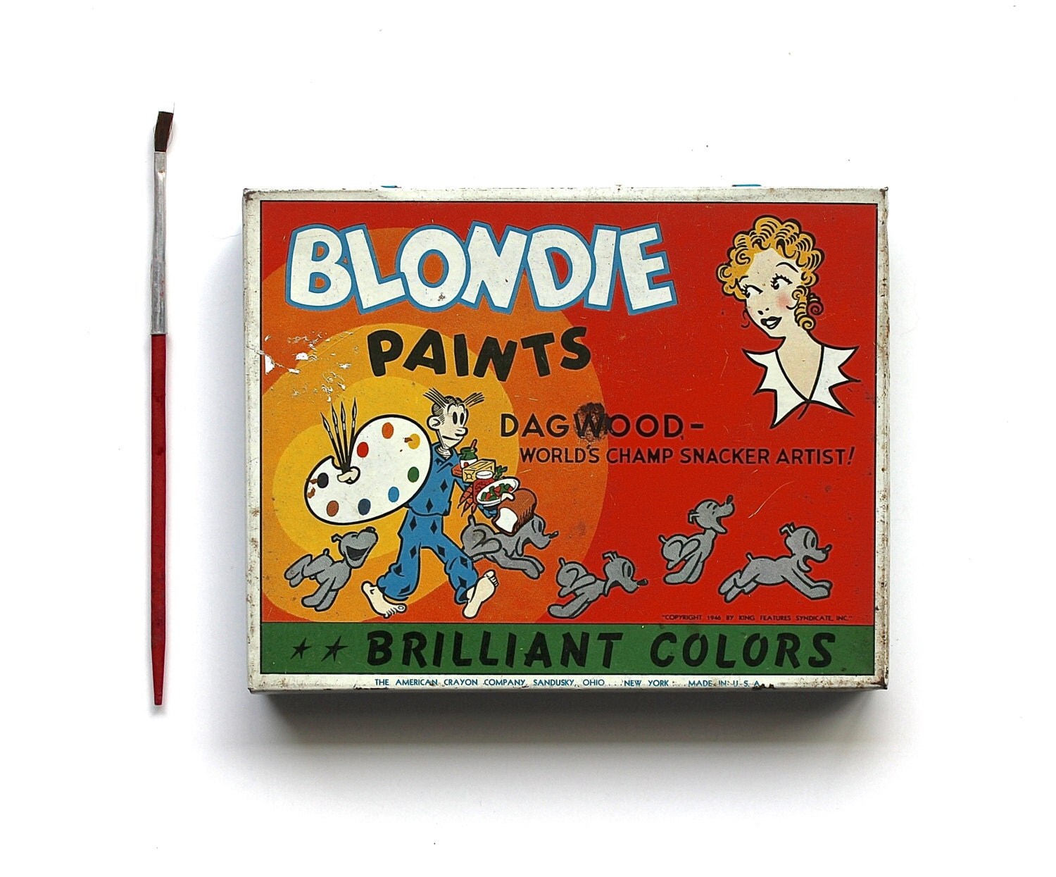 Paint With Blondie - Vintage Dagwood Paint Tin Set - Watercolor - Comics - Kids - Art - Supplies